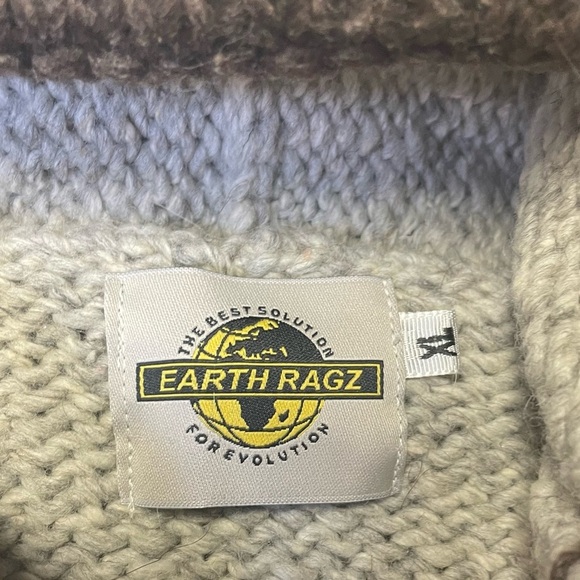 Earth Ragz Hooded Full Zip Train Wool Blend Sweater Boys Size Youth XL Hand Knit - Picture 5 of 10